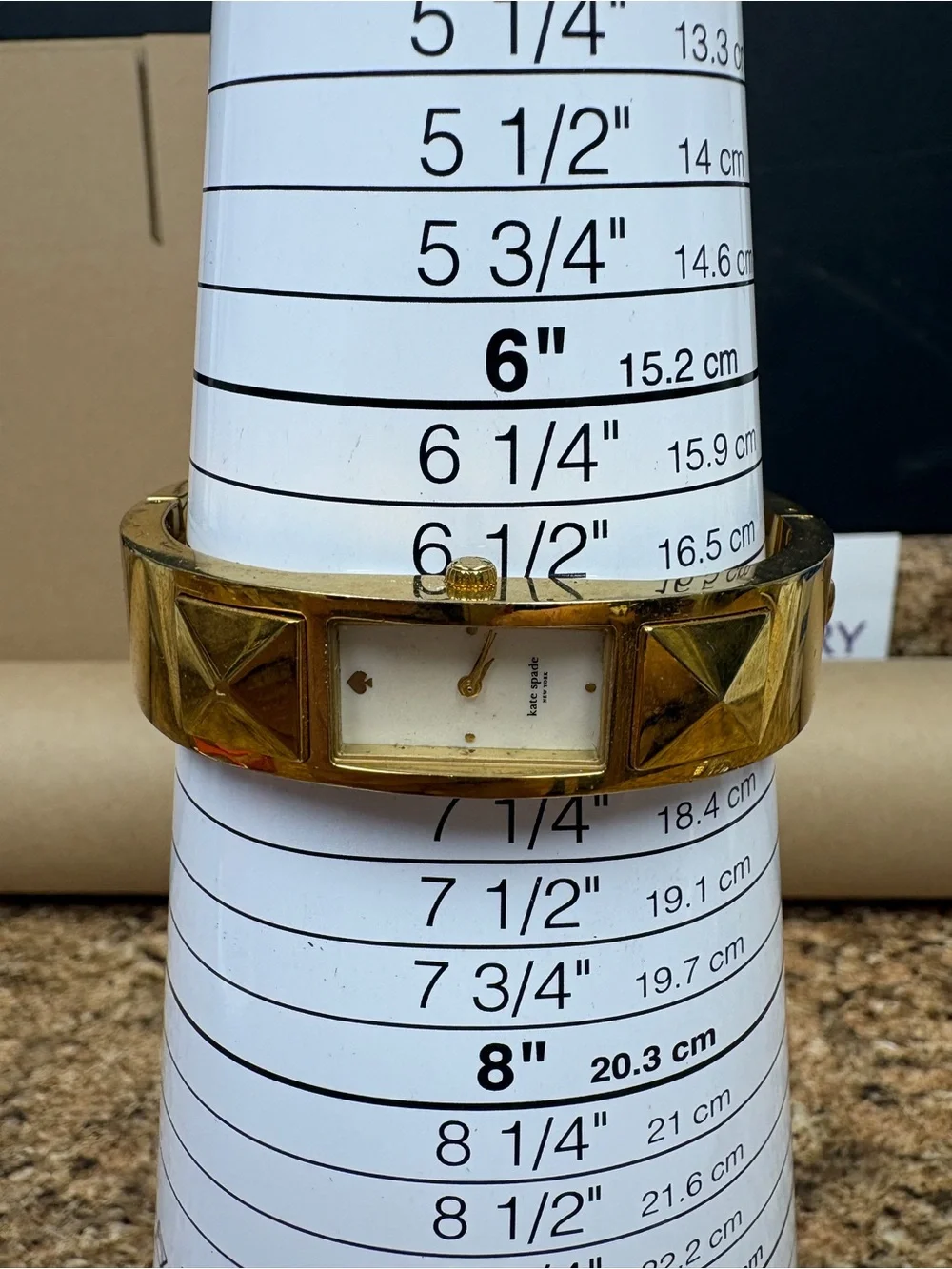 Kate Spade New York Gold Tone Bangle Watch Pyramid Stud Hinged Bracelet